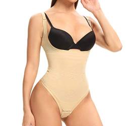 Joyshaper Body Damen String Tanga Bauchweg Shapewear Stark Formend Figurformender Body Taillenformer Stringbody Formende Bodys Miederbody Shaping Bodysuit Bauch Weg Unterwäsche Beige XXL von Joyshaper