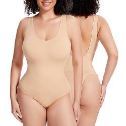 Joyshaper Body Shaper Damen Shapewear Tanga Bodysuit Bauchweg Rückenfreier Body Shaping Body String Stark Formend Thong Shapewear Figurformende Unterwäsche Bauch Weg Miederbody Beige XL von Joyshaper