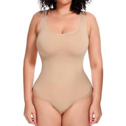 Joyshaper Damen Bauchweg Body Shapewear Basic Bodysuit Top mit Eckigem Ausschnitt Tank Top Body Shaper Beige L von Joyshaper