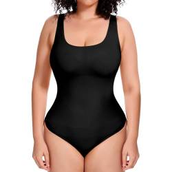 Joyshaper Damen Bauchweg Body Shapewear Basic Bodysuit Top mit Eckigem Ausschnitt Tank Top Body Shaper Schwarz 2XL von Joyshaper