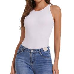 Joyshaper Body Damen Ärmellos Neckholder Stringbody Bodysuit Eng Rundhals Racerback Oberteil Tank Tops Damenbody Weiß,L von Joyshaper