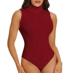 Joyshaper Damen Body Ärmelloser Rollkragenpullover Shirt Thong Bodysuit Hoher Kragen Hemd für Frauen Rot XL von Joyshaper