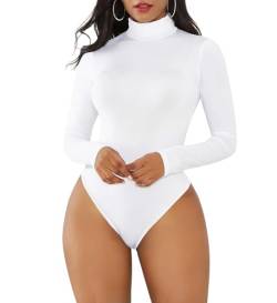 Joyshaper Damen Body Langarm Bodysuit Elegant Damenbody Rollkragen Langarmshirt Tanga Bodysuits Thong Oberteil Top mit Druckknöpfe Casual Winter Weiß XL von Joyshaper