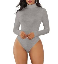 Joyshaper Damen Body Langarm Bodysuit Elegant Damenbody Rollkragen Thong Oberteil Top mit Druckknöpfe Casual Winter Grau L von Joyshaper