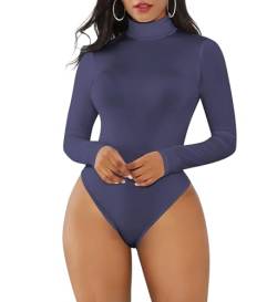 Joyshaper Damen Body Langarm Bodysuit Stehkragen Elegant Damenbody Rollkragen Langarmshirt Tanga Bodysuits Thong Oberteil Long Sleeve Top mit Druckknöpfe Casual Winter Unterziehbody Navy L von Joyshaper