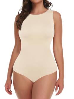 Joyshaper Damen Body Shaper Bauchweg Shapewear Bodysuit Formende Bodys Tanga Figurformender Shaping Miederbody U-Ausschnitt Tank Top Beige,L von Joyshaper