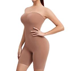 Joyshaper Damen Body Shapewear Bauchweg Body Shaper Trägerloser Miederbody mit Bein Tummy Control Shaping Bodysuit mit Abnehmbarem Trägergurt Kaffee S von Joyshaper