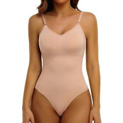 Joyshaper Damen Figurenformend Body Shaper Bauchweg Formende Bodys Shapewear Bodysuit Nahtlos Thong Unterwäsche mit Verstellbare Träger Beige,L von Joyshaper