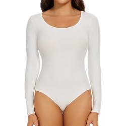 Joyshaper Damen Langarm Body U-Ausschnitt Bodysuit Top Stringbody Basic Unterziehbody Longsleeve Shirt für Frauen Weiß XL von Joyshaper