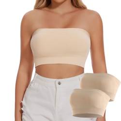 Joyshaper Damen Nahtlos Bandeau BH Trägerloser ohne Bügel Bra Tube Top Push Up Schulterfrei Crop Top Oberteil Beige+Beige,S von Joyshaper