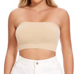 Joyshaper Damen Nahtlos Bandeau BH ohne Bügel Trägerloser Crop Top Push Up Bustier Bra Top Schulterfrei Tube Top Bauchfrei Kurz Oberteil Shirt Beige S von Joyshaper