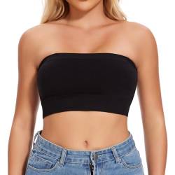 Joyshaper Damen Nahtlos Bandeau BH ohne Bügel Trägerloser Crop Top Push Up Bustier Bra Top Schulterfrei Tube Top Bauchfrei Kurz Oberteil Shirt Schwarz L von Joyshaper