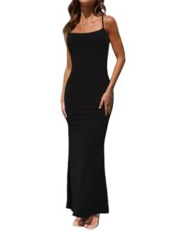 Joyshaper Damen Sexy Lange Kleid Lounge Slip Elegant Freizeitkleid Hochzeitsgast Maxikleid Figurbetontes Kleider Partykleid Ärmellos Sommerkleid Schwarz,S von Joyshaper