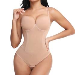 Joyshaper Damen Shapewear Body Tanga Bauchweg Body Shaper Tummy Control Thong Bodysuit Mieder String Shaping Unterwäsche Beige M von Joyshaper