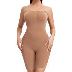 Joyshaper Damen Shapewear Bodysuit trägerloser Bauchweg Body Shaper Figurformender Formende Bodys Miederbody mit Bein Coffee/Ohne Brustpolster,XL von Joyshaper