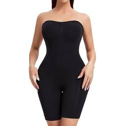 Joyshaper Damen Shapewear Bodysuit trägerloser Bauchweg Body Shaper Figurformender Formende Bodys Miederbody mit Bein Schwarz/Ohne Brustpolster,M von Joyshaper