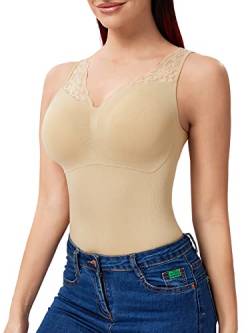 Joyshaper Damen Unterhemd Formende Oberteile Tank Tops Bauchweg Hemdchen Shapewear Spitze Westenoberteil Vests Body Shaper Shaping Hemd Schlank Bauch Weg Shirts Beige,L von Joyshaper