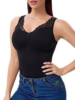 Joyshaper Damen Unterhemd Formende Oberteile Tank Tops Bauchweg Hemdchen Shapewear Spitze Westenoberteil Vests Body Shaper Shaping Hemd Schlank Bauch Weg Shirts Schwarz,M von Joyshaper