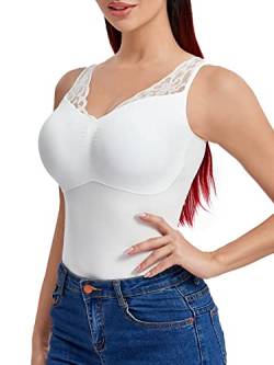 Joyshaper Damen Unterhemd Formende Oberteile Tank Tops Bauchweg Hemdchen Shapewear Spitze Westenoberteil Vests Body Shaper Shaping Hemd Schlank Bauch Weg Shirts Weiß,XL von Joyshaper