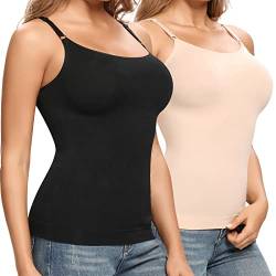 Joyshaper Damen Unterhemd Spaghettiträger Basic Top Bauchweg Figurformendes Trägertop 2er Pack Camisole Top Schwarz Beige M von Joyshaper