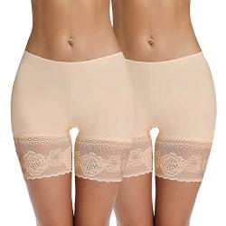 Joyshaper Damen Unterhose Unter Rock Kurz Hose Anti-Chafing Spitze Shorts Lace Leggings Kurze Tight mit Anti-Rutsch Beige+beige,M von Joyshaper