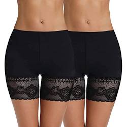 Joyshaper Damen Unterhose Unter Rock Kurz Hose Anti-Chafing Spitze Shorts Lace Leggings Kurze Tight mit Anti-Rutsch Schwarz+schwarz,S von Joyshaper