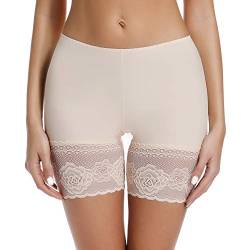 Joyshaper Damen Unterhose Unter Rock Kurz Hose Anti-Chafing Spitze Shorts Sicherheit Panty Lace Leggings Kurze Tight mit Anti-Rutsch Spitzenrand, Beige, 2XL von Joyshaper