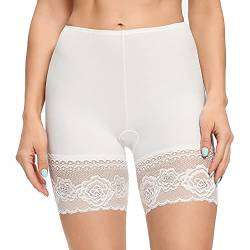 Joyshaper Damen Unterhose Unter Rock Kurz Hose Anti-Chafing Spitze Shorts Sicherheit Panty Lace Leggings Kurze Tight mit Anti-Rutsch Spitzenrand, Weiß, 2XL von Joyshaper