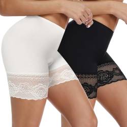 Joyshaper Damen Unterhose Unter Rock Kurz Hose Anti-Chafing Spitzen Shorts Atmungsaktiv Panty Schwarz+Weiß 3XL von Joyshaper