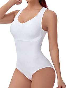 Joyshaper Shapewear Body Damen Bodysuit Bauchweg Miederbody Shaping Body Shaper Taillentrainer Formende Tank Tops Weiß/mit Brustpolster,L von Joyshaper