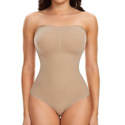 Joyshaper Shapewear Damen Bauchweg Body Shaper String Trägerloser Bodysuit Tanga Shaping Body Bauch Weg Mieder Formende Bodys Shape Stringbody Thong Miederbody Figurformende Unterwäsche Beige S von Joyshaper