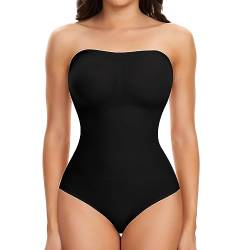 Joyshaper Shapewear Damen Bauchweg Body Shaper String Trägerloser Bodysuit Tanga Shaping Body Bauch Weg Mieder Formende Bodys Shape Stringbody Thong Miederbody Figurformende Unterwäsche Schwarz L von Joyshaper