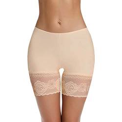 Joyshaper Spitze Unterhose mit Bein Damen Nahtlos Unterwäsche Unter Rock Anti-Chafing Miederpants Rock Kurz Hipster Boxershorts Miederslips Beige,XXL von Joyshaper