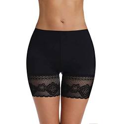 Joyshaper Spitze Unterhose mit Bein Damen Nahtlos Unterwäsche Unter Rock Anti-Chafing Miederpants Rock Kurz Hipster Boxershorts Miederslips Schwarz,L von Joyshaper