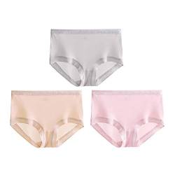 Joyunii Damen Hipster aus 100% Seide Unterwäsche Panty Slips Unterhosen 2er Pack, Grau+rosa+sahnegelb, Etikette XL=DE 36-38=INT M-L von Joyunii