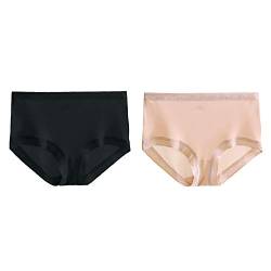 Joyunii Damen Hipster aus 100% Seide Unterwäsche Panty Slips Unterhosen 2er Pack, Schwarz+beige, Etikette L=DE 34-36=INT S-M von Joyunii