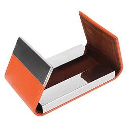 Joyzan Visitenkarten Etui, Doppel Offenes Business Card Holder PU Leder Edelstahl Multi ID Brieftasche Visitenkartenetui Spender Kreditkartenetui Visitenkartenhalter Männer Frauen Orange von Joyzan