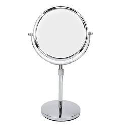 Tisch-Schminkspiegel, Desktop-Kosmetikspiegel, doppelseitiger Schminkspiegel, 17,8 cm, höhenverstellbarer, doppelseitiger, 3-facher Vergrößerungs-Schlafzimmerspiegel mit hellem Silber-Stil von Joyzan