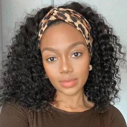 Jreitsere Headband Wig Locken Perücke Frauen Echthaar Curly Human Hair Wig for Black Woman Headband Damen Deep Curly Wig 14 zoll von Jreitsere