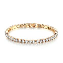 4mm Zirkonia Armband Diamant Tennis Armband Hip Hop Kette 17cm/19cm Schmuck Für Frauen Mädchen Und Freundin,14 Karat Gold,19cm von JrenBox