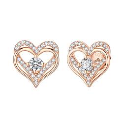 Jrêveinfini Herz Ohrringe Damen Rosegold Silber 925 Stecker, Modeschmuck Herz Ohrstecker Ohrringe Damen, Hypoallergene Nickelfreie Ohrringe Damen Geschenke für Frauen Mama Zum Muttertag von Jrêveinfini