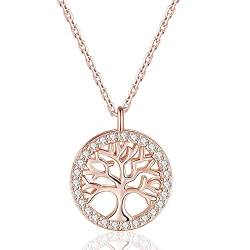 Jrêveinfini Lebensbaum Kette Halskette Damen Rosegold Silber 925 mit Anhänger, Mutter Tochter Kette Mama, Glücksbringer Kette Mädchen Kinder Freundin, Weihnachten Geschenke für Frauen Mädchen von Jrêveinfini