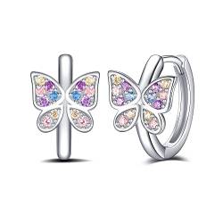 Jrêveinfini Schmetterling Ohrringe Damen Mädchen Kinder Silber 925, Schmetterling Ohrringe Creolen Mädchen Damen Silber Bunt Geschenk für Mädchen Frauen von Jrêveinfini