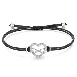 Jrêveinfini Unendlichkeitszeichen Armband Damen Mädchen Kinder Silber 925, Herz Infinity Armband Armreif Mutter Tochter Mama, Stoff Schwarz Personalisiertes Armband Freundschaft Geschenke für Frauen von Jrêveinfini