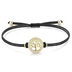 Lebensbaum Armband Damen Mädchen Kinder Gold Silber 925, Armband Mutter Tochter Mama, Stoff Glücksbringer Schwarz Armband Damen Valentinstag Personalisierte Geschenke für Frauen Mädchen Mama Freundin von Jrêveinfini