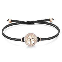 Lebensbaum Armband Damen Mädchen Kinder Rosegold Silber 925, Armband Mutter Tochter Mama, Stoff Glücksbringer Schwarz Armband Damen Valentinstag Personalisierte Geschenke für Frauen Mädchen Freundin von Jrêveinfini