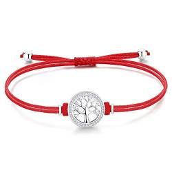 Lebensbaum Armband Damen Mädchen Kinder Silber 925, Armband Mutter Tochter Mama, Stoff Glücksbringer Rot Armband Damen Valentinstag Personalisierte Geschenke für Frauen Mädchen Mama Freundin von Jrêveinfini