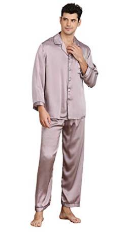 Jsix Herren Seide Pyjama Set 16.5 Momme Seide Lang Schlafanzug Hausanzug Nachtwäsche (Grau, M) von Jsix