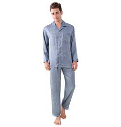 Jsix Seide Pyjama Sets für Herren 16.5 Momme Seide Klassischer Schlafanzug Hausanzug Nachtwäsche (Blau, XL) von Jsix