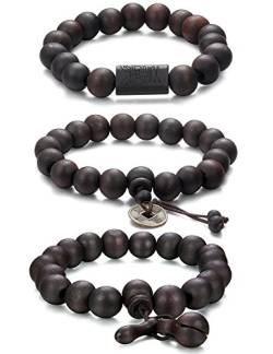 Jstyle Schmuck 3 Pcs 11mm Holz Perlen Armband für Männer Frauen Tibetan Buddhist Prayer Link Cool von Jstyle